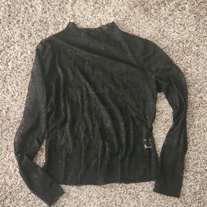 Mock Neck Black Floral Lace Layering Top Medium